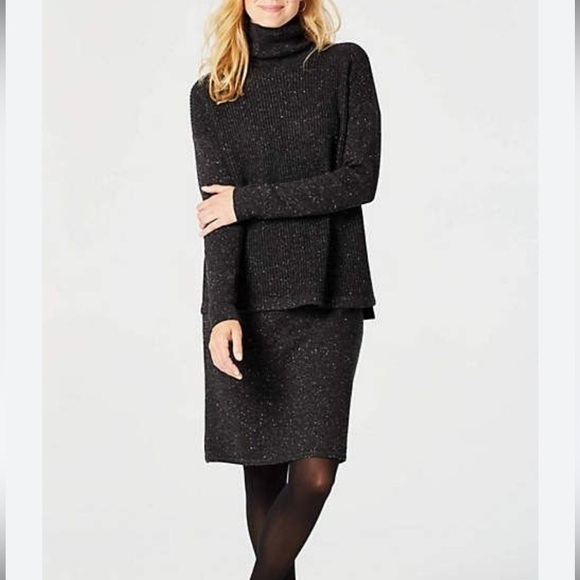 J.JILL silk/cotton alyssa sweater skirt flecked charcoal gray donegal size L - Picture 1 of 7